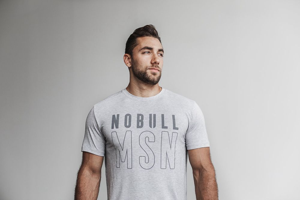 NOBULL Men's (Madison) Tee - Light Heather Grey - Ireland (3746MPZGC)